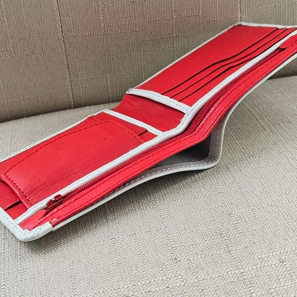 Bi Color Wallet Handmade Billfold White/Red Genuine Leather Cardholdder - Picture 6 of 10